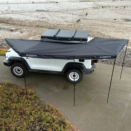 Younghunter Glamping Free Standing 360 Degree Large Foxwing SUV Roof Tent Car Side Awning With Light